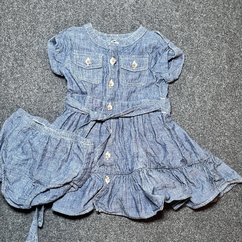 Ralph Lauren Short Sleeve Denim Dress with Diaper‎ Cover Girls 9 months - Picture 2 of 8